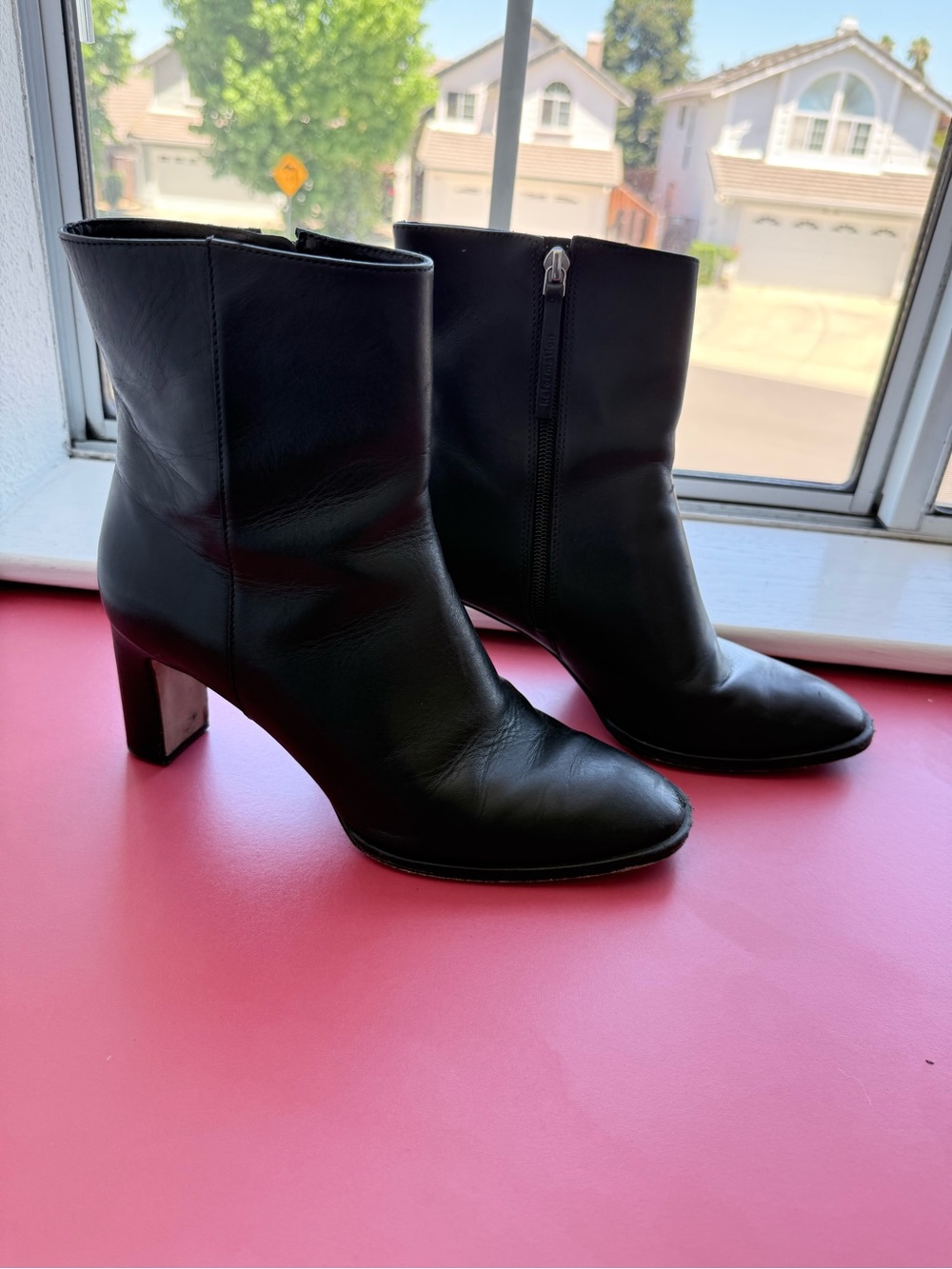 Reformation Black Leather Block Heel Ankle Boots Size 8